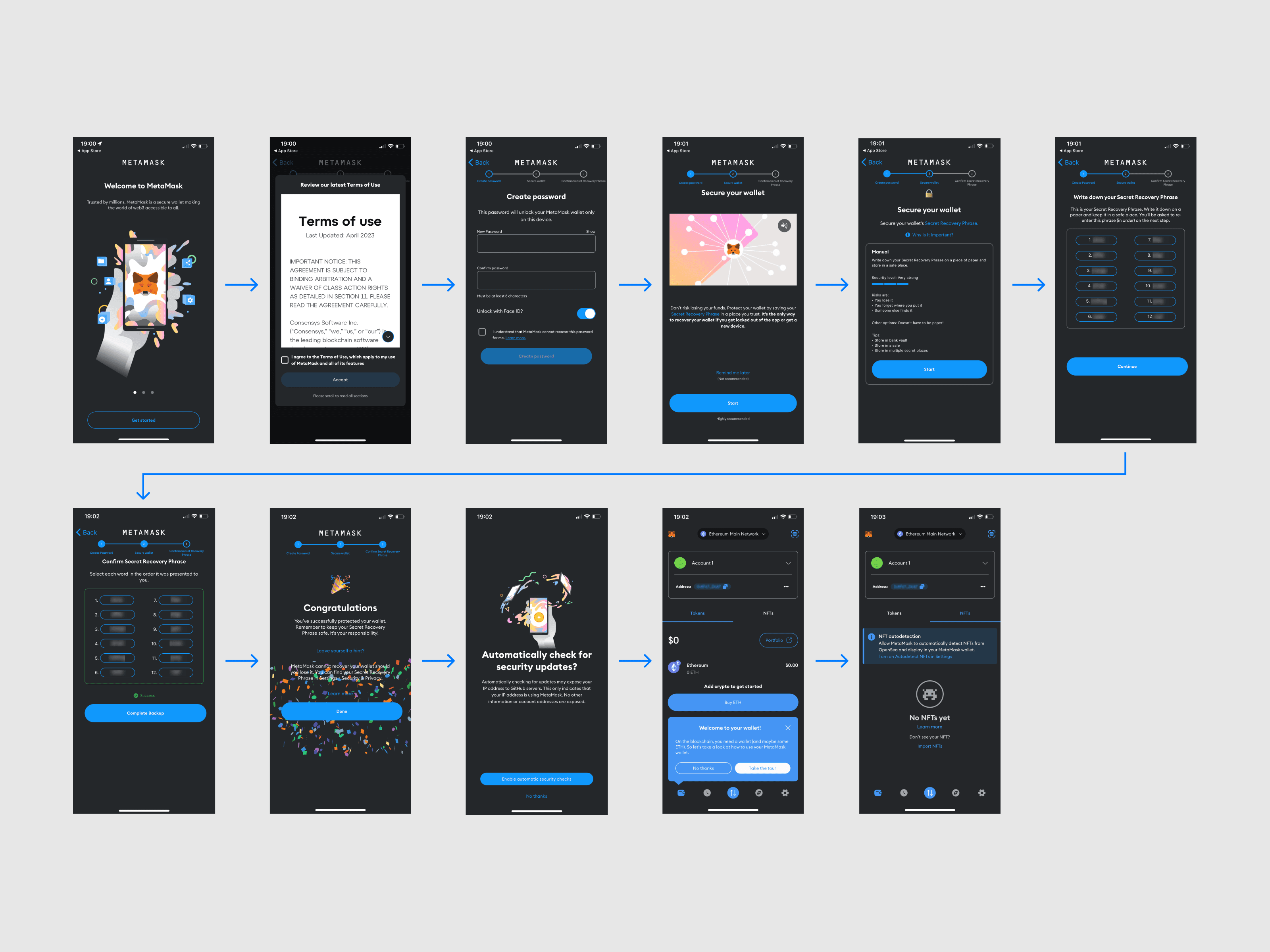 MetaMask onboarding – current screens